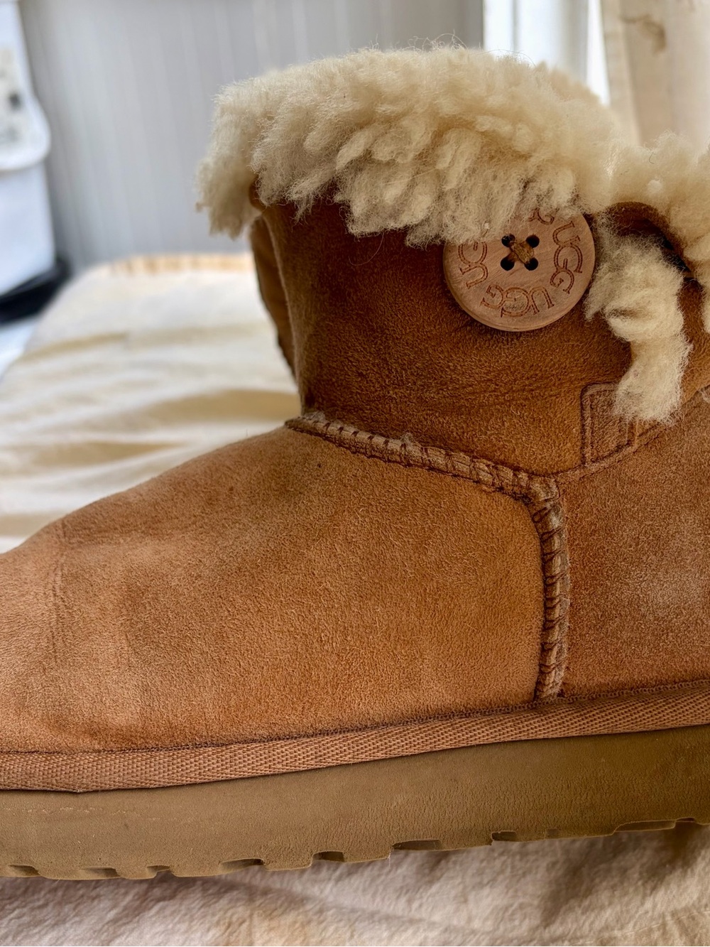 UGG Button Boot in Chestnut with Cream Shearling